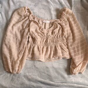 Astr Cream Ruffled Smocked Crop Top